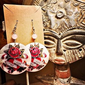 Floral Round Earrings with Pink Accents